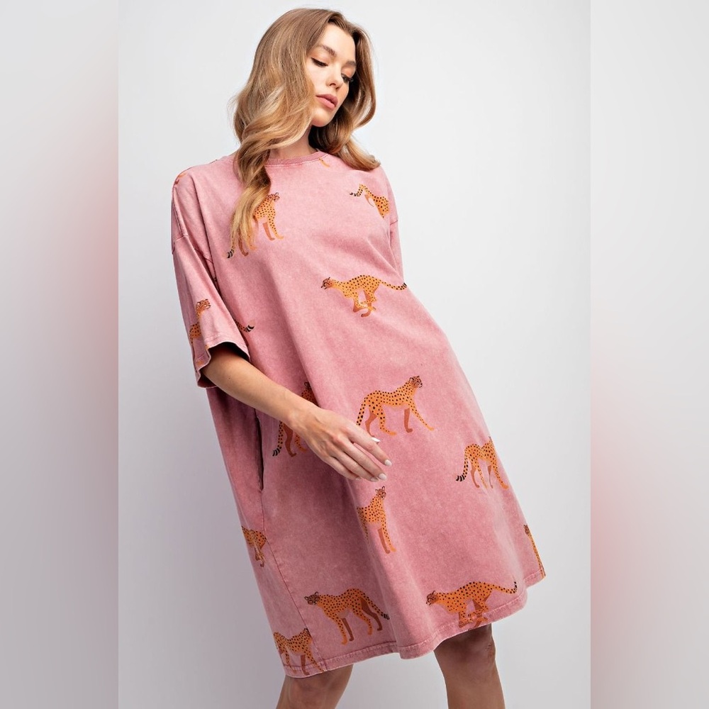 easel Pink Cheetah Print Shift Dress